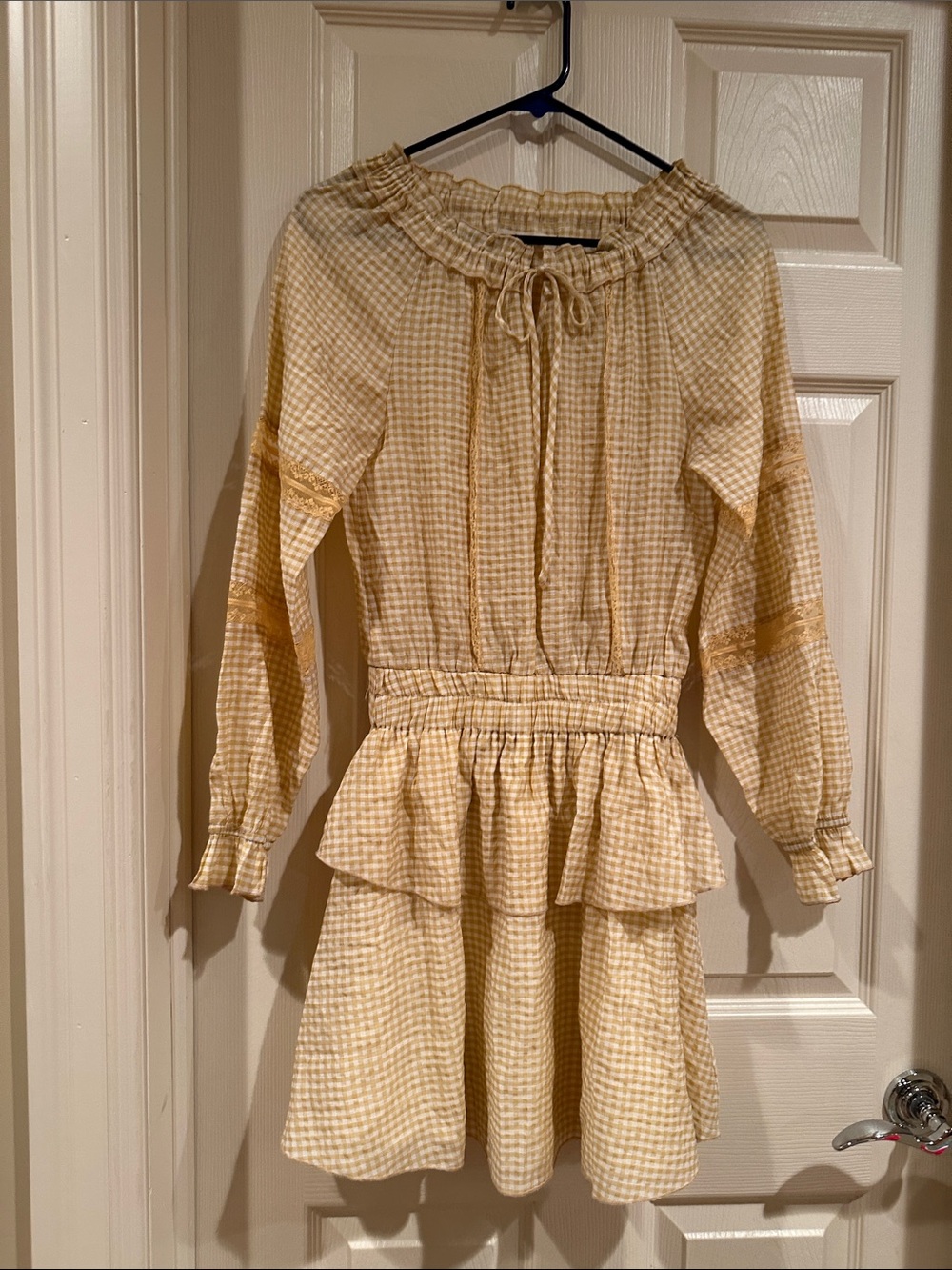 Yellow Gingham Tiered Peasant Dress